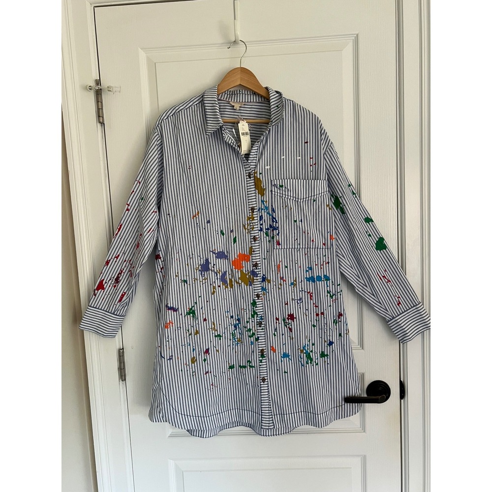 Anthropologie Pilcro Paint Splatter Shirt Dress Striped Artistic Preppy Boho NWT - Picture 5 of 16